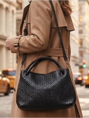 LOVEVOOK Black Woven Intrecciato Tote Crossbody Handbag Vegan Quiet Luxury New